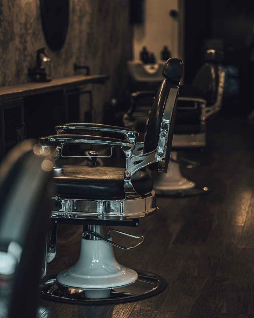 Barber's chair and brass fixtures at Team Master Vauxhall